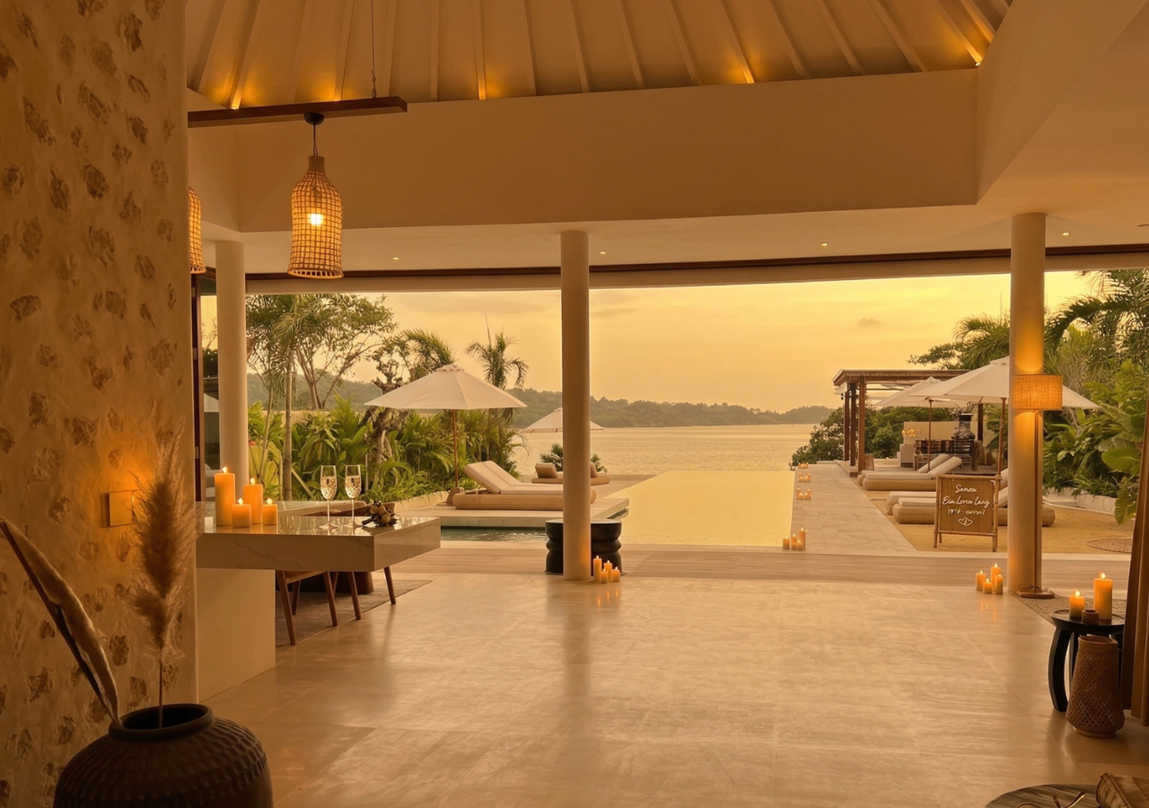 Romantic proposal setting at the water's edge