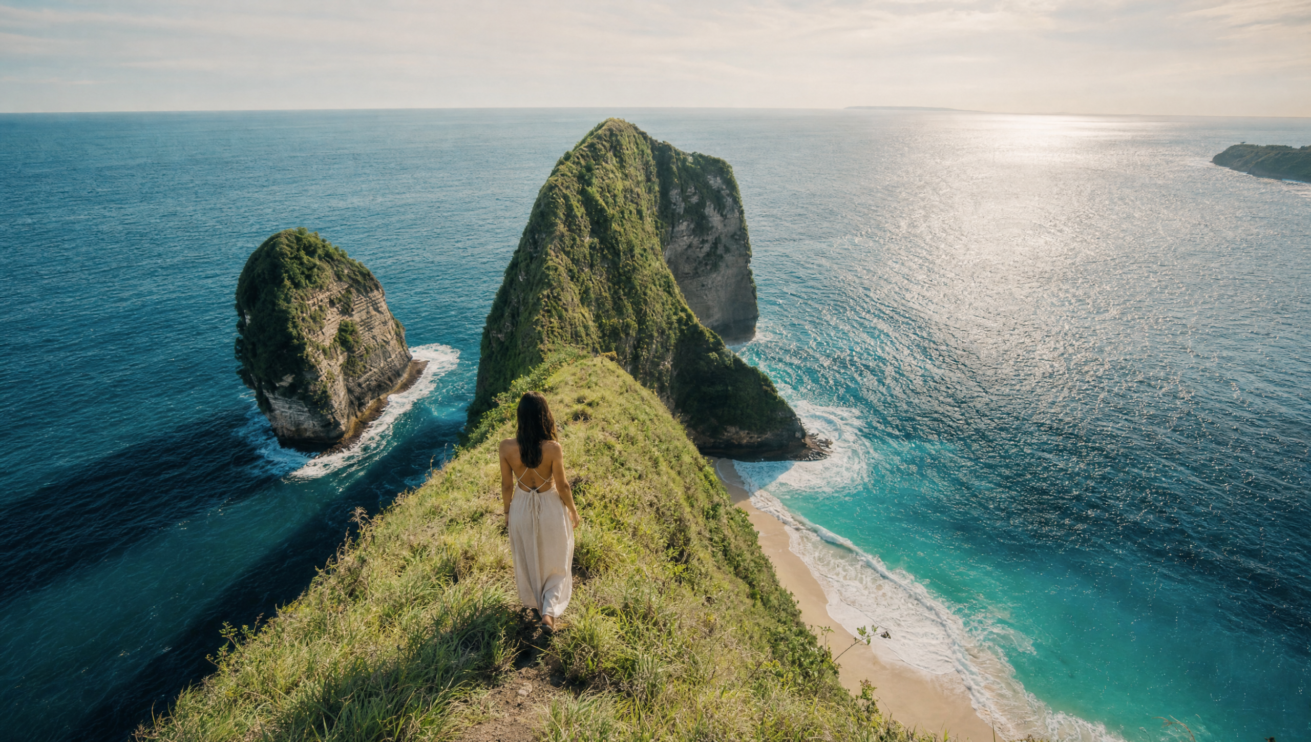 Looking out over the turquoise sea from the Kelingking ridge on Nusa Penida, a day trip from Villa Kingfisher