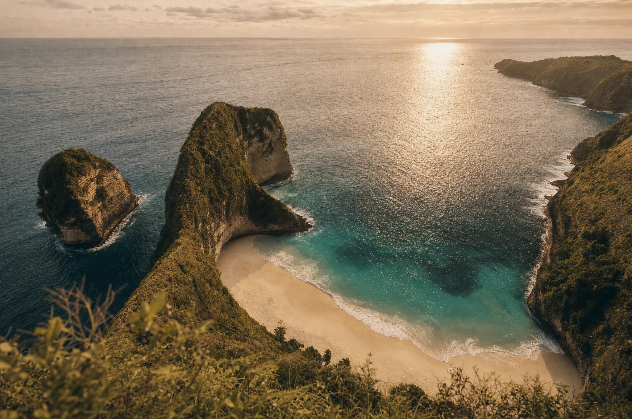 Kelingking Beach and cliffs at sunset, Nusa Penida